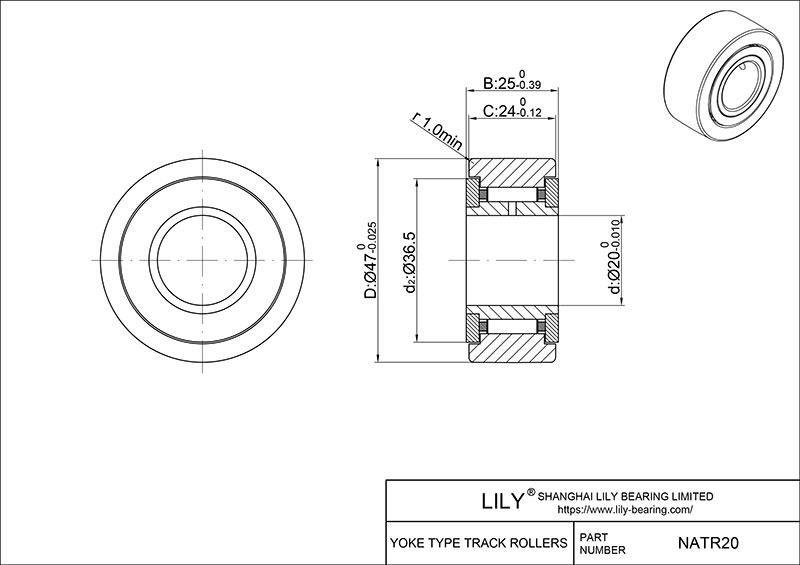 NATR20 Yoke Type Track Rollers cad drawing