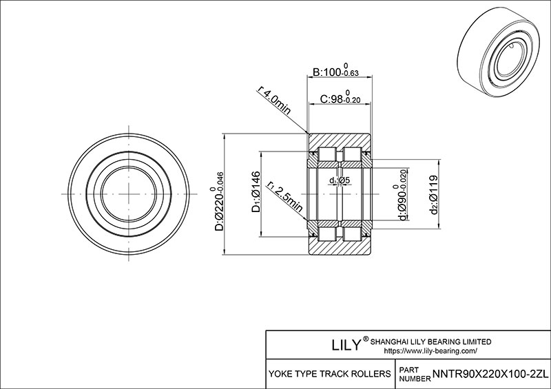 NNTR90x220x100-2ZL Yoke Type Track Rollers cad drawing