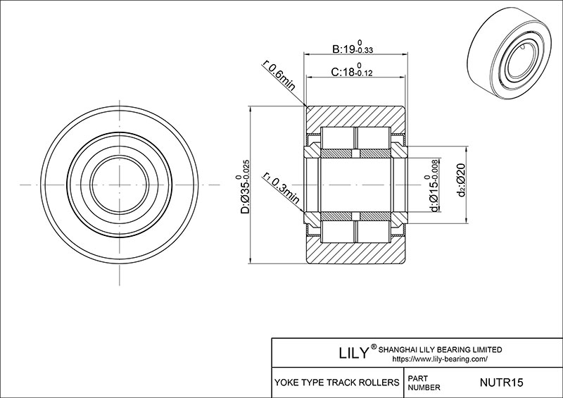 NUTR15 Yoke Type Track Rollers cad drawing