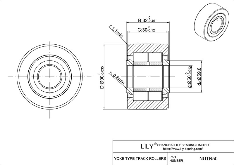 NUTR50 Yoke Type Track Rollers cad drawing
