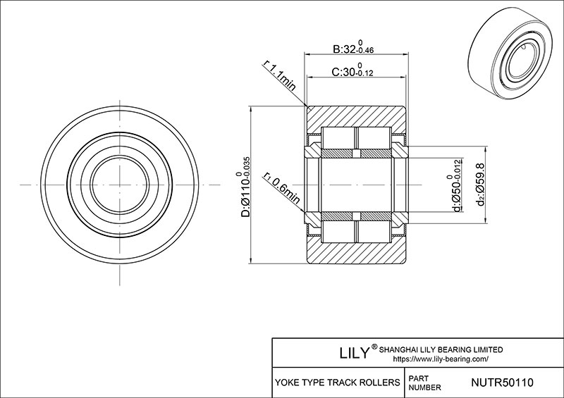 NUTR50110 Yoke Type Track Rollers cad drawing
