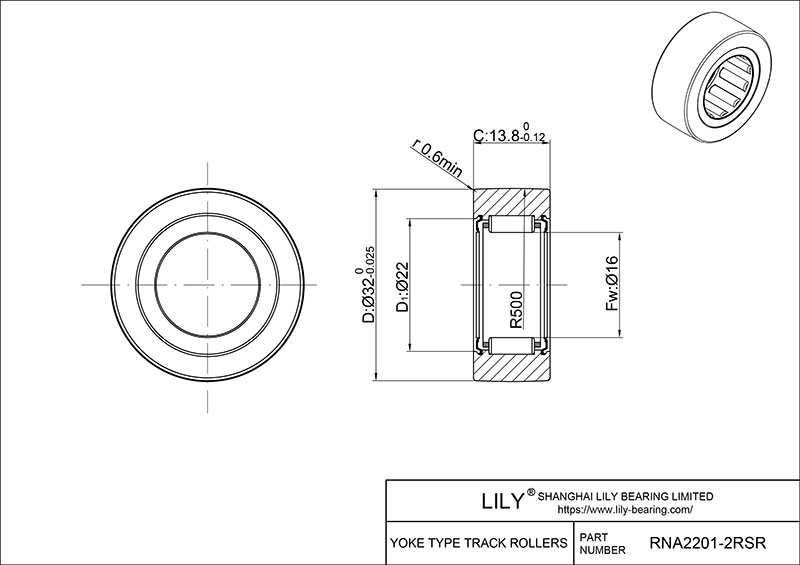 RNA2201-2RSR Yoke Type Track Rollers cad drawing