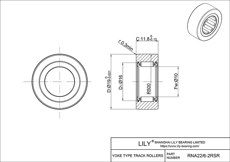RNA22/6-2RSR Yoke Type Track Rollers cad drawing