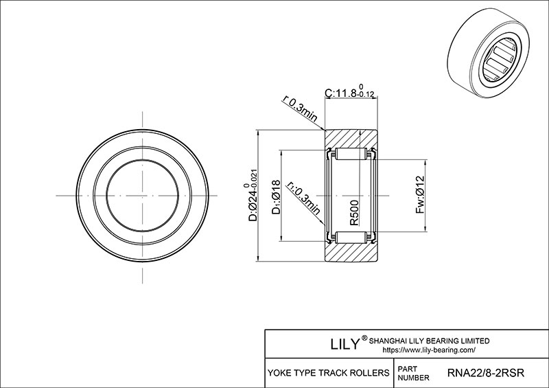 RNA22/8-2RSR Yoke Type Track Rollers cad drawing