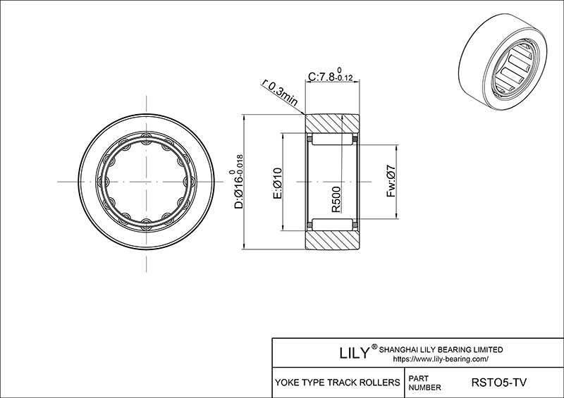 RSTO5-TV Yoke Type Track Rollers cad drawing