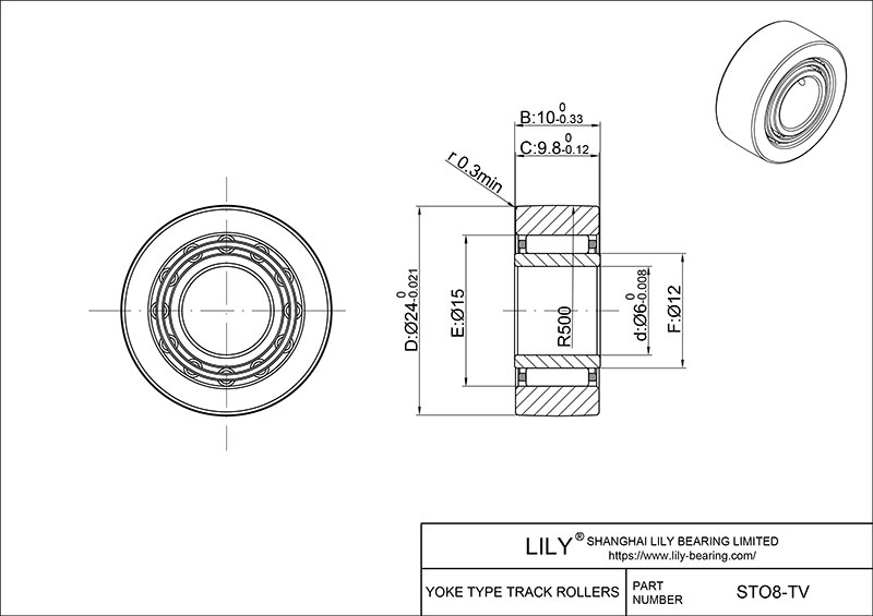 STO8-TV Yoke Type Track Rollers cad drawing