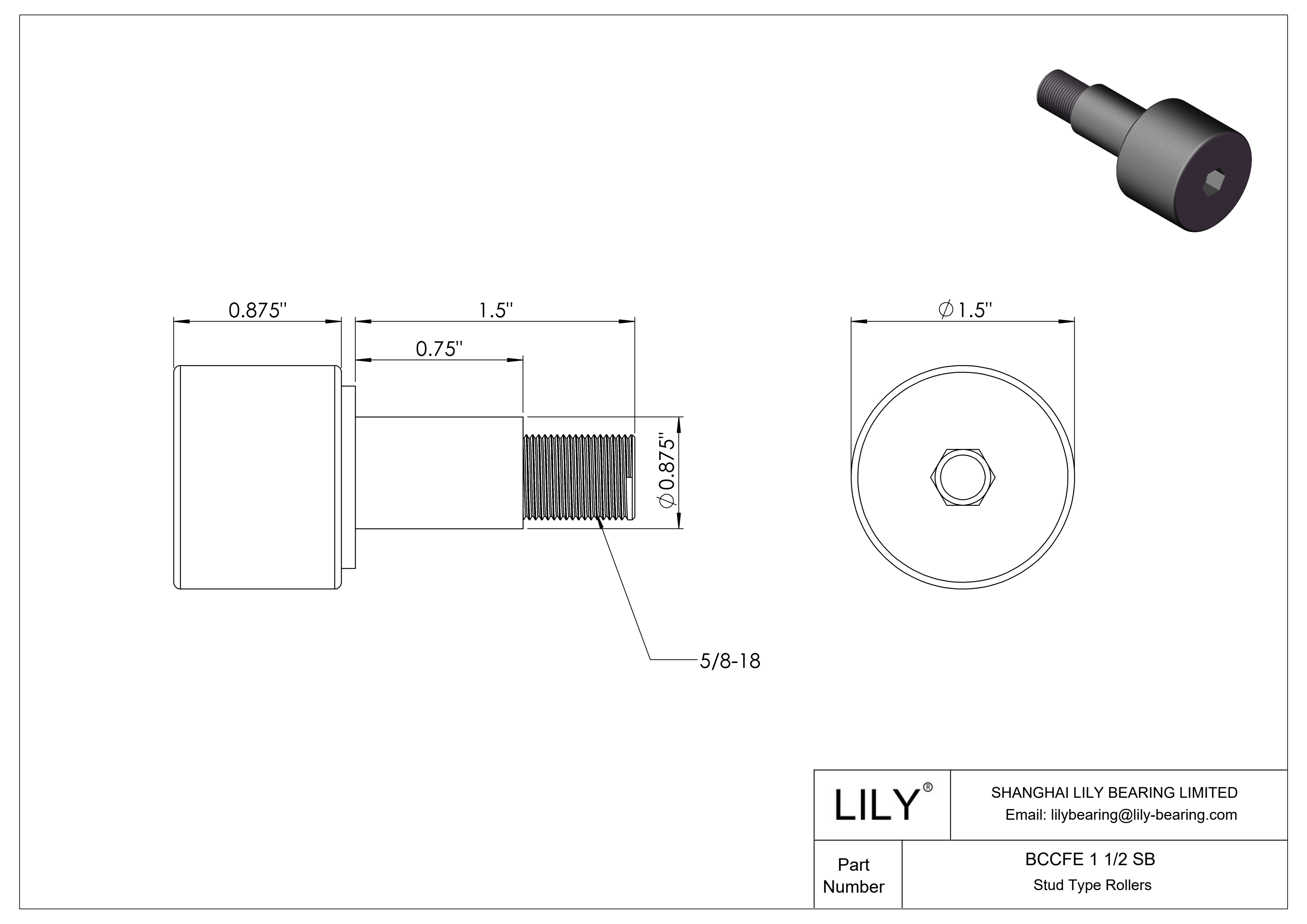 BCCFE 1 1/2 SB Seguidor de leva con bulón excéntrico cad drawing