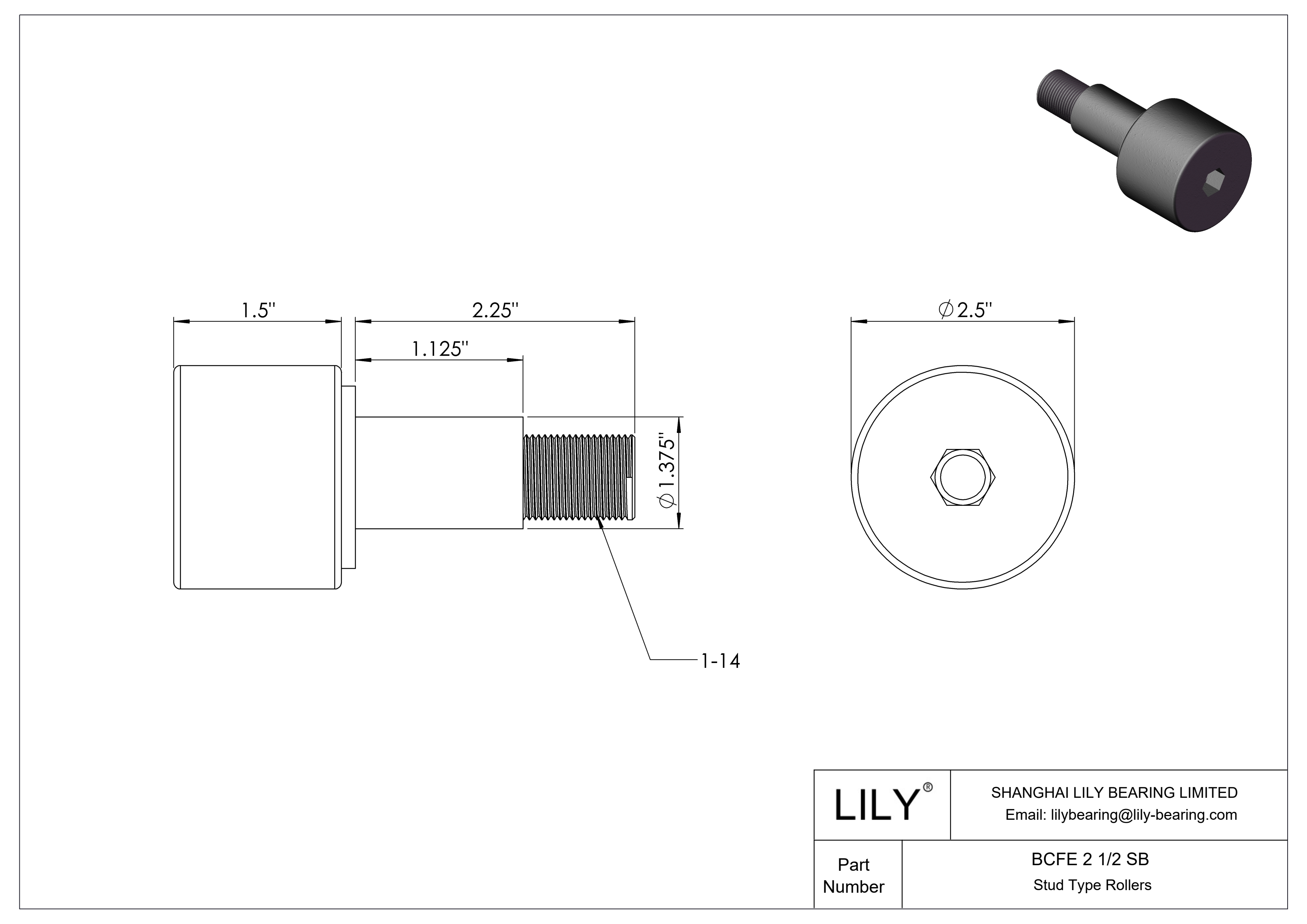 BCFE 2 1/2 SB 偏心螺柱凸轮从动件 cad drawing