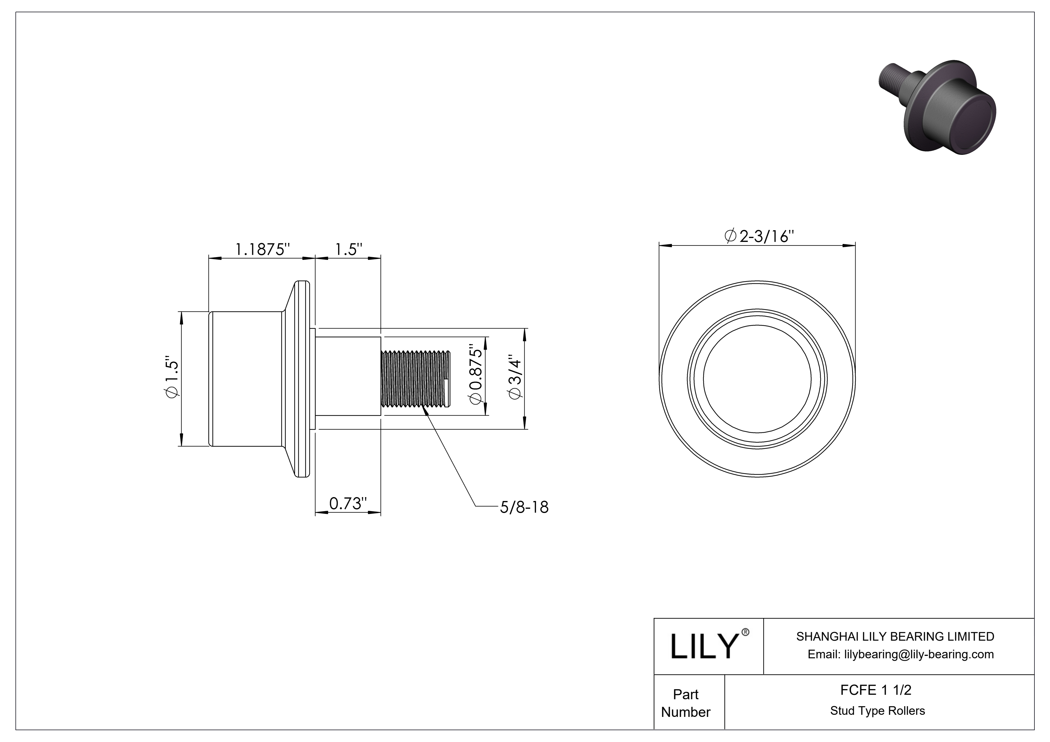 FCFE 1 1/2 偏心螺柱凸轮从动件 cad drawing