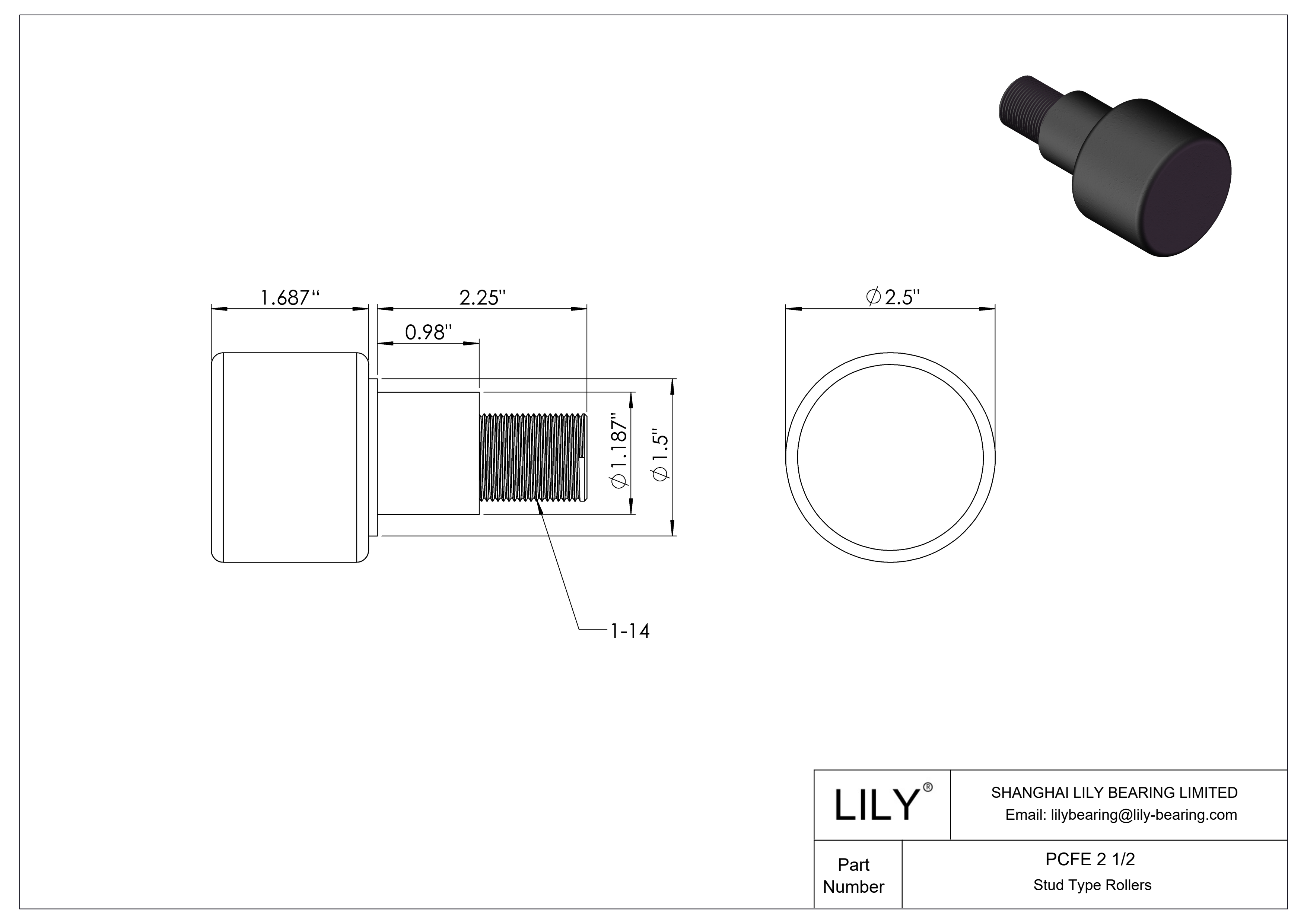 PCFE 2 1/2 偏心螺柱凸轮从动件 cad drawing