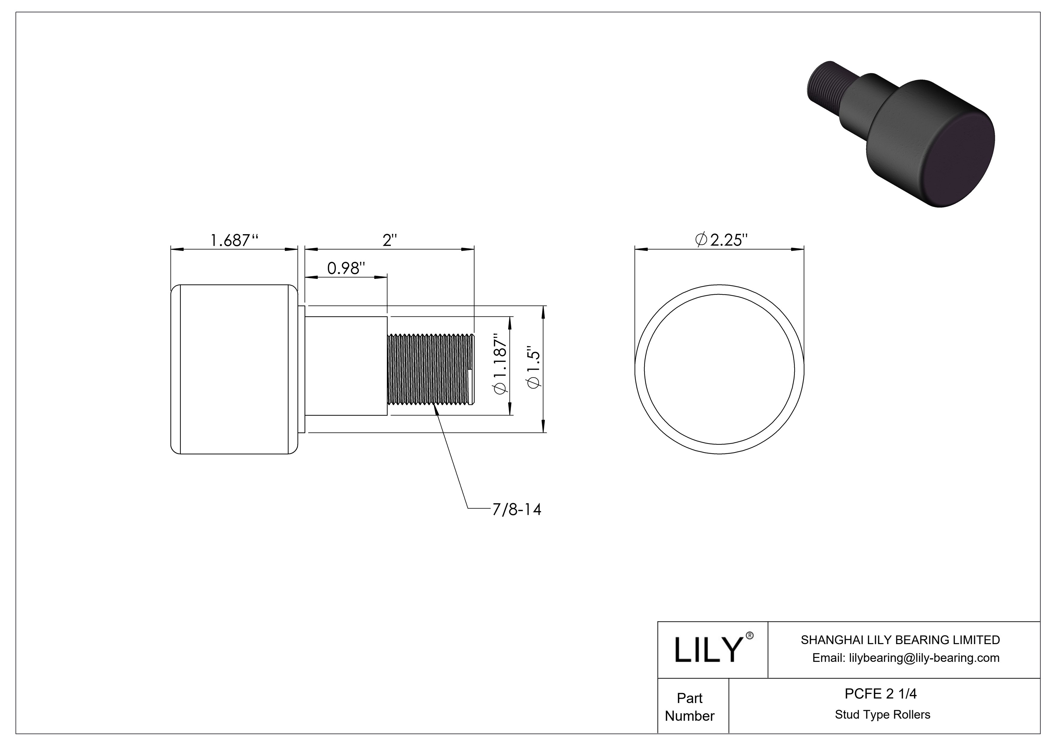 PCFE 2 1/4 偏心螺柱凸轮从动件 cad drawing