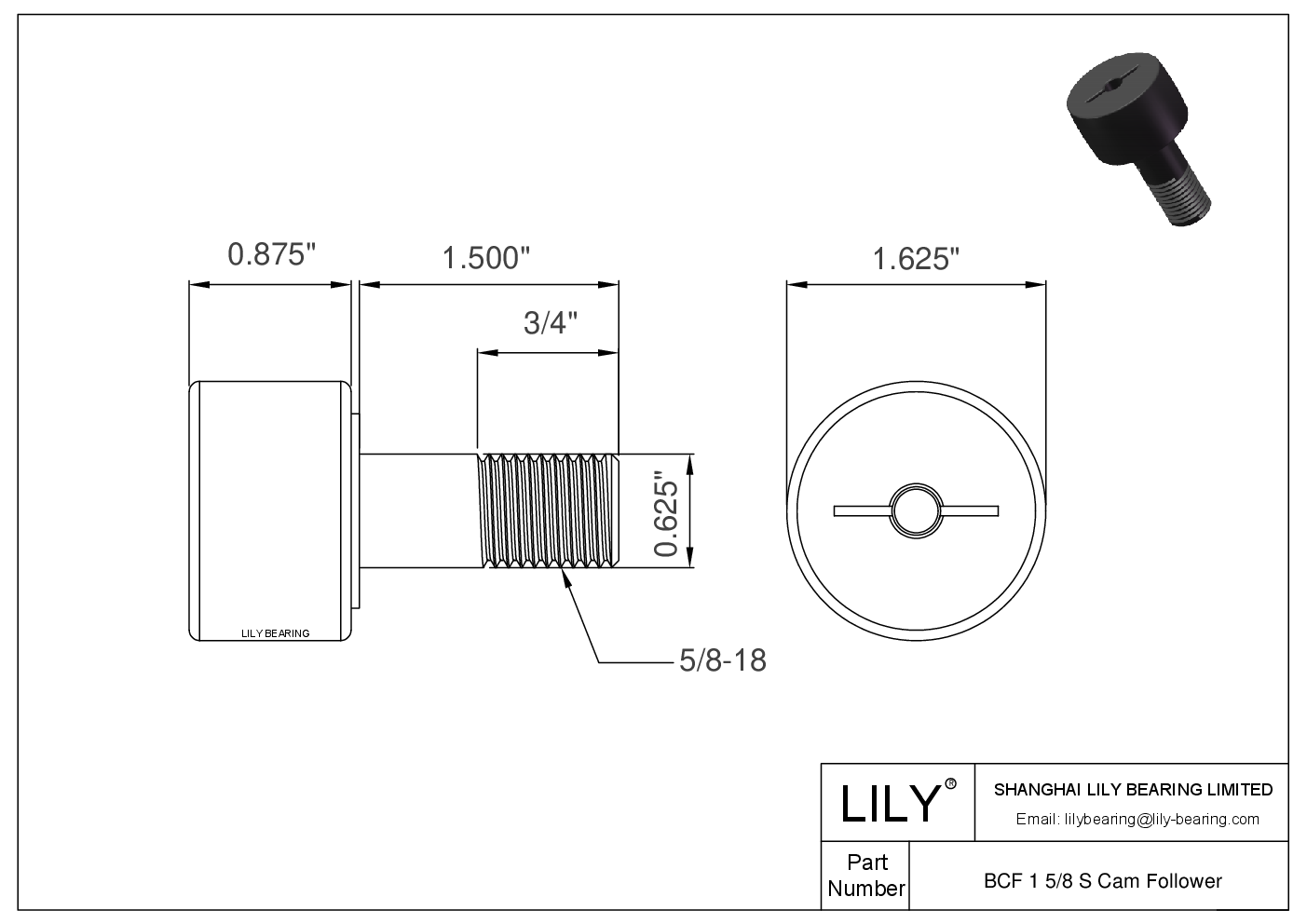 BCF 1 5/8 S 螺柱凸轮从动件 cad drawing