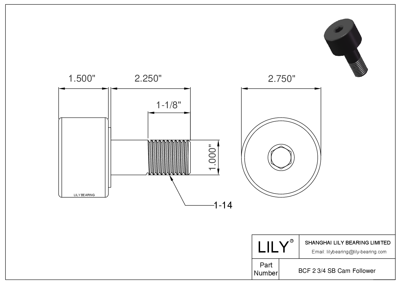 BCF 2 3/4 SB Seguidor de leva cad drawing