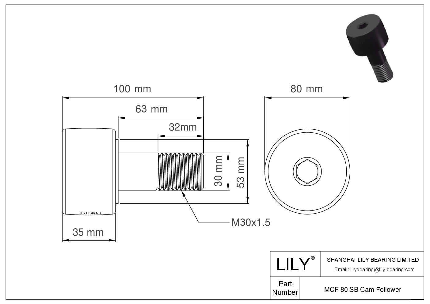 MCF 80 SB Stud Cam Follower cad drawing