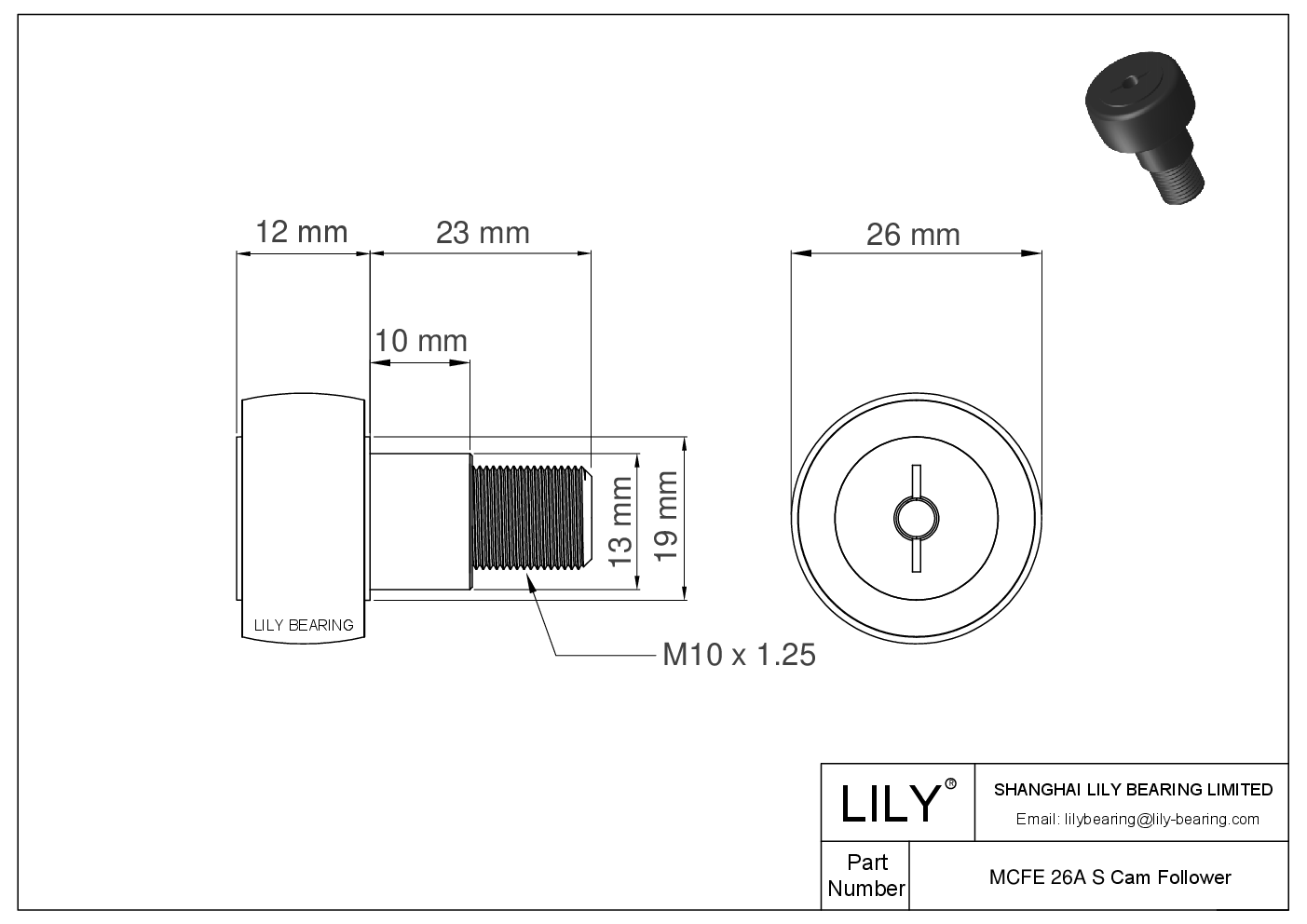 MCFE 26A S Eccentric Stud Cam Follower cad drawing