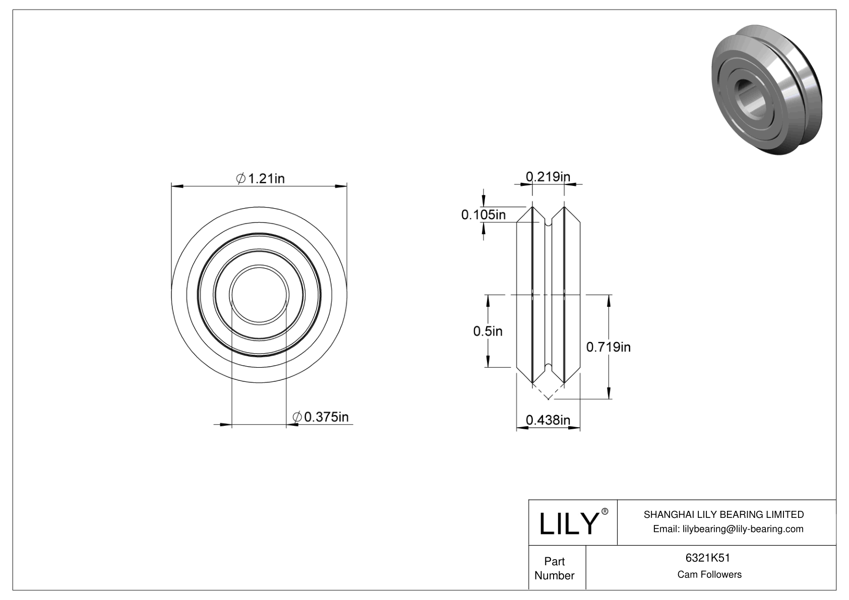 6321K51 ShaftMount VGroove Track Rollers Lily Bearing
