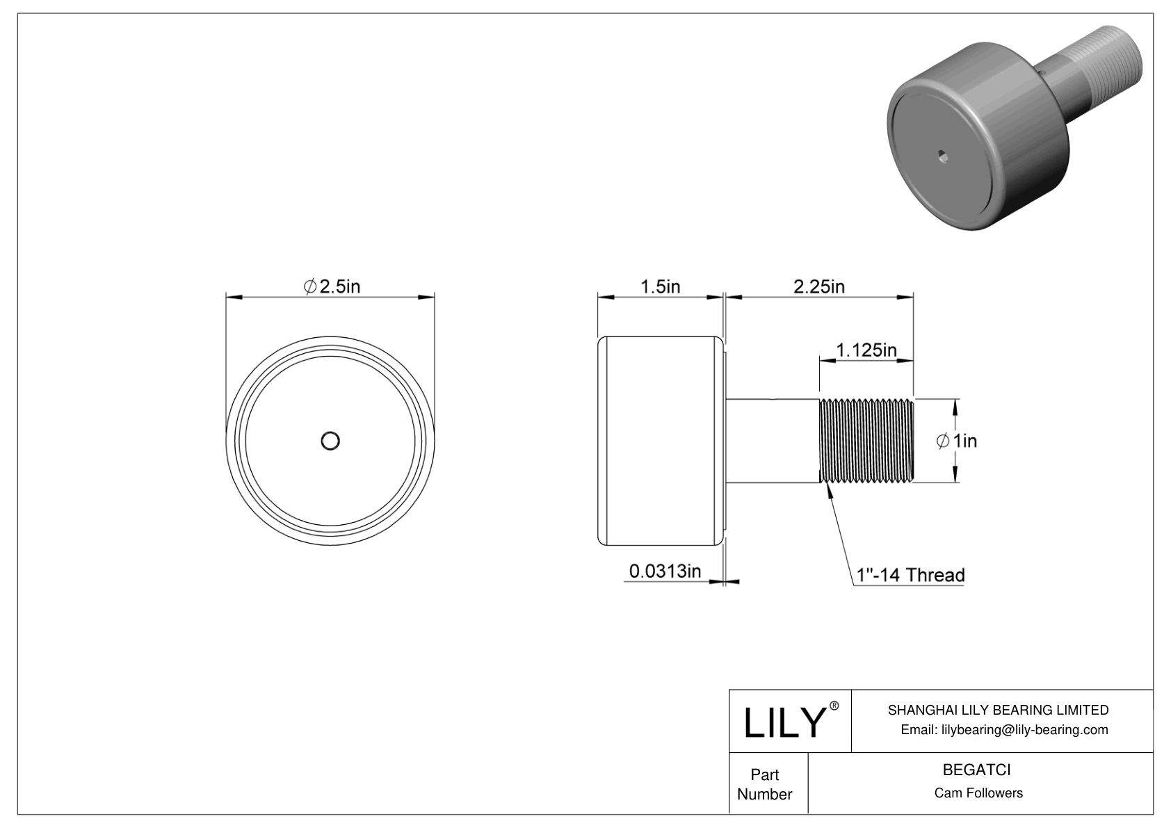 BEGATCI Threaded Track Rollers cad drawing