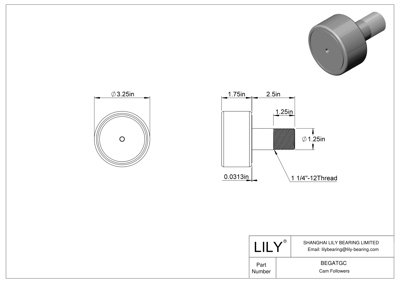 1460T62 Stud Cam Follower LILY Bearing