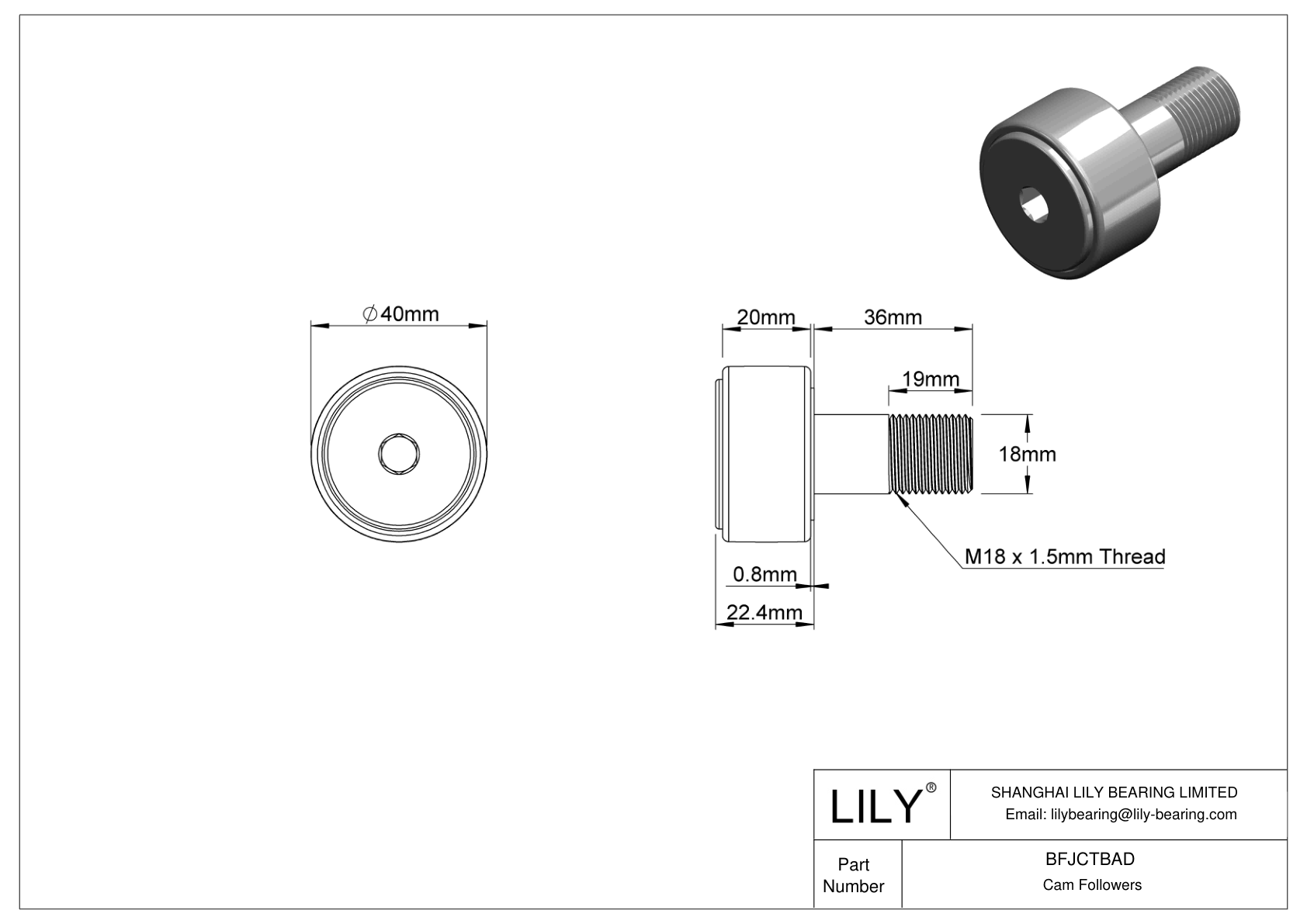 BFJCTBAD Maintenance-Free Threaded Track Rollers cad drawing