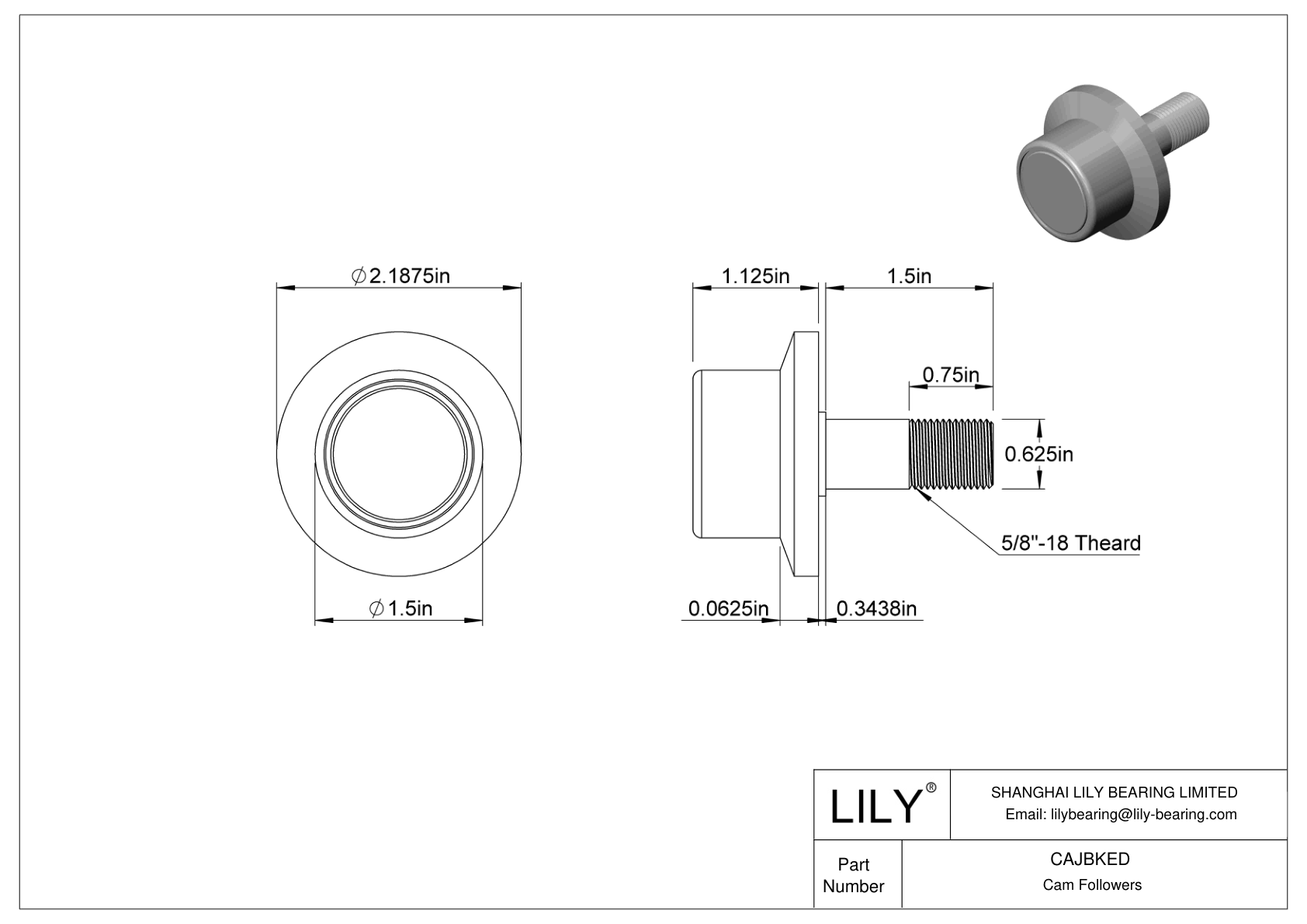 CAJBKED Flanged Threaded Track Rollers cad drawing