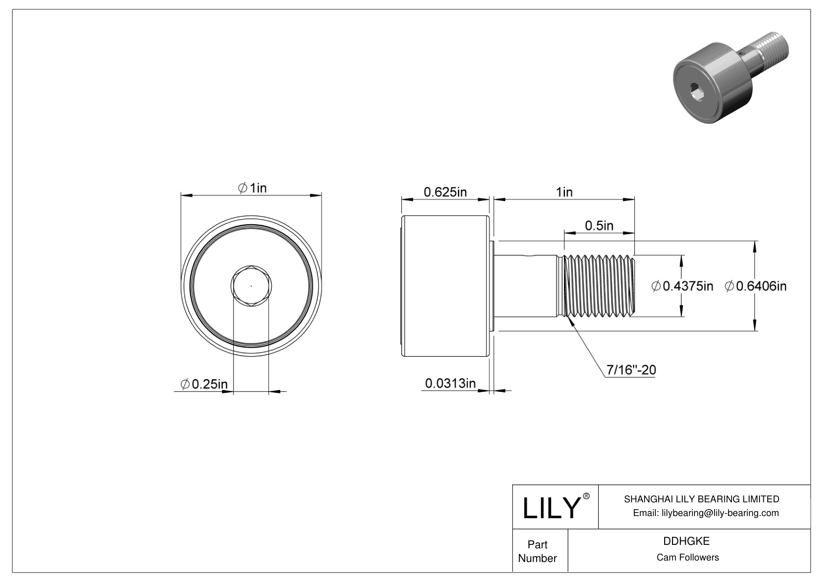 DDHGKE Corrosion-Resistant Threaded Track Rollers cad drawing