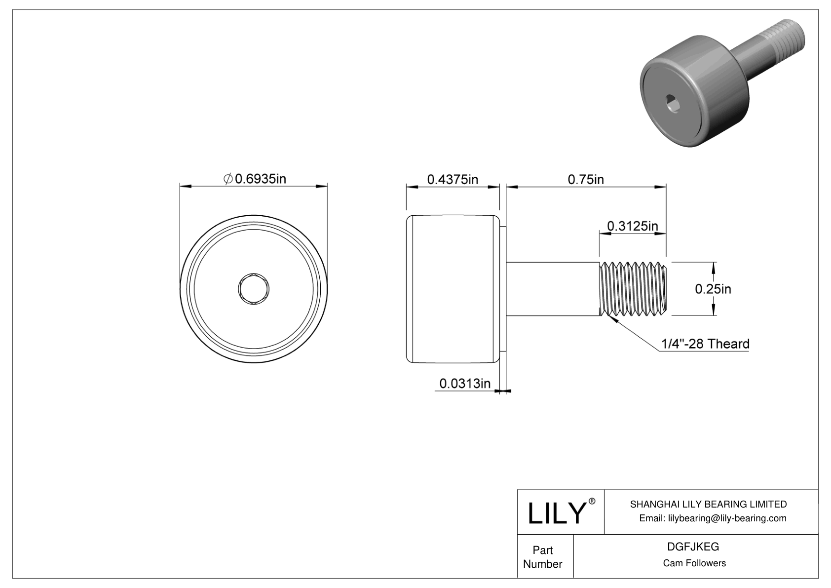 DGFJKEG Threaded Track Rollers cad drawing