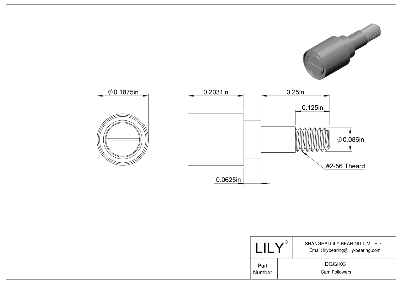 DGGIKC Thrust-Load-Rated Corrosion-Resistant Threaded Track Rollers cad drawing