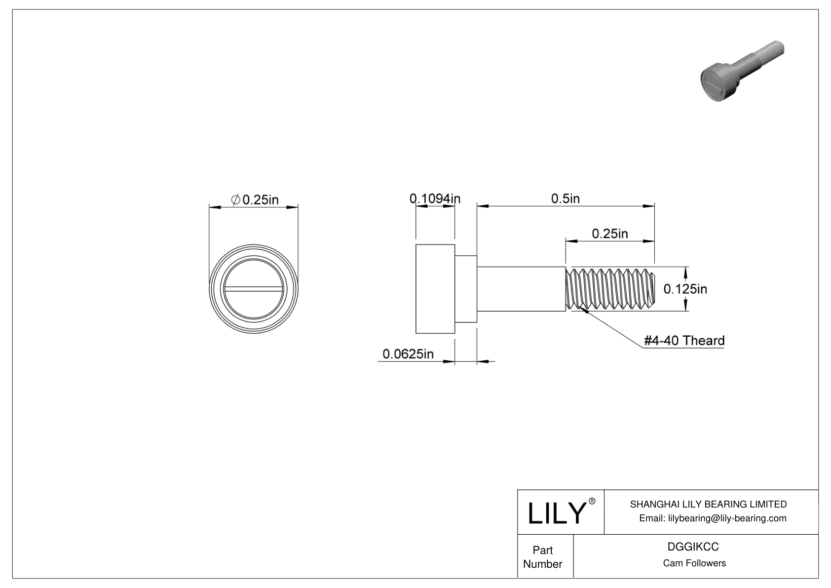 DGGIKCC Thrust-Load-Rated Corrosion-Resistant Threaded Track Rollers cad drawing
