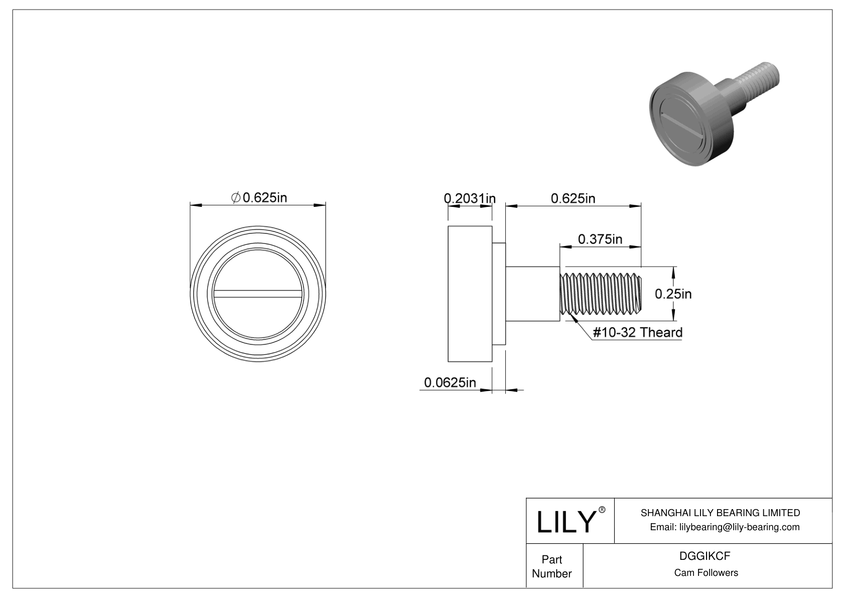 DGGIKCF Thrust-Load-Rated Corrosion-Resistant Threaded Track Rollers cad drawing