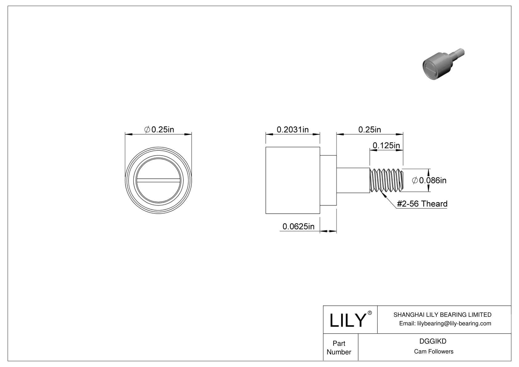 DGGIKD Thrust-Load-Rated Corrosion-Resistant Threaded Track Rollers cad drawing