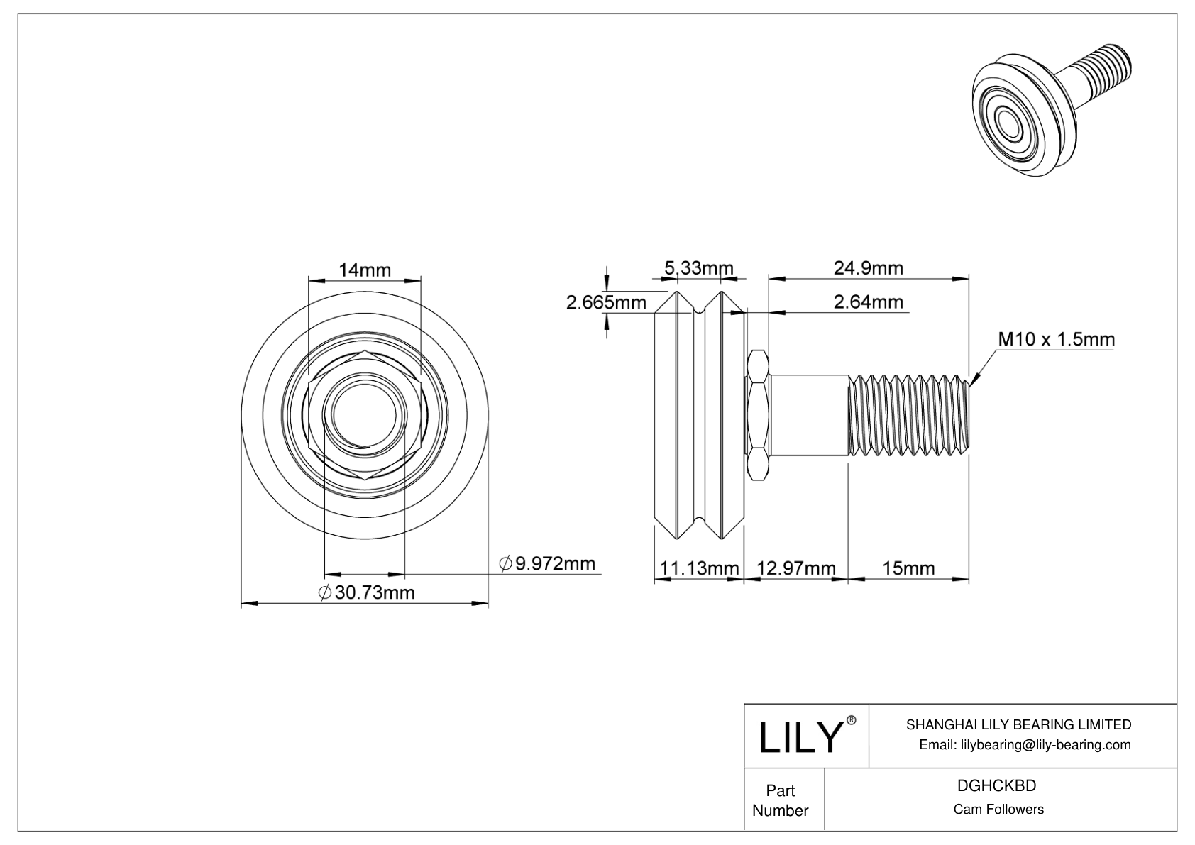 DGHCKBD Threaded V-Groove Track Rollers cad drawing