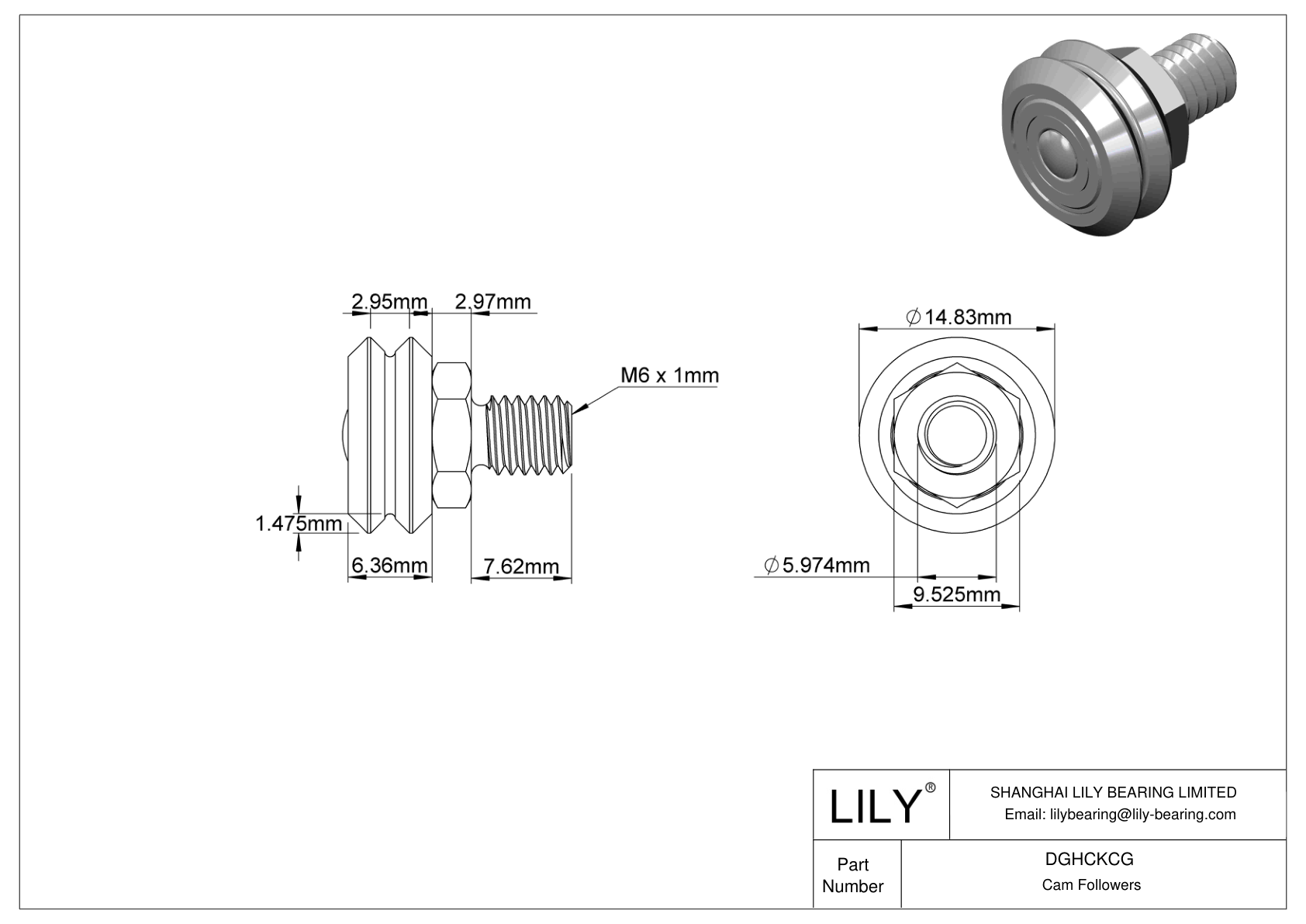 DGHCKCG Threaded V-Groove Track Rollers cad drawing