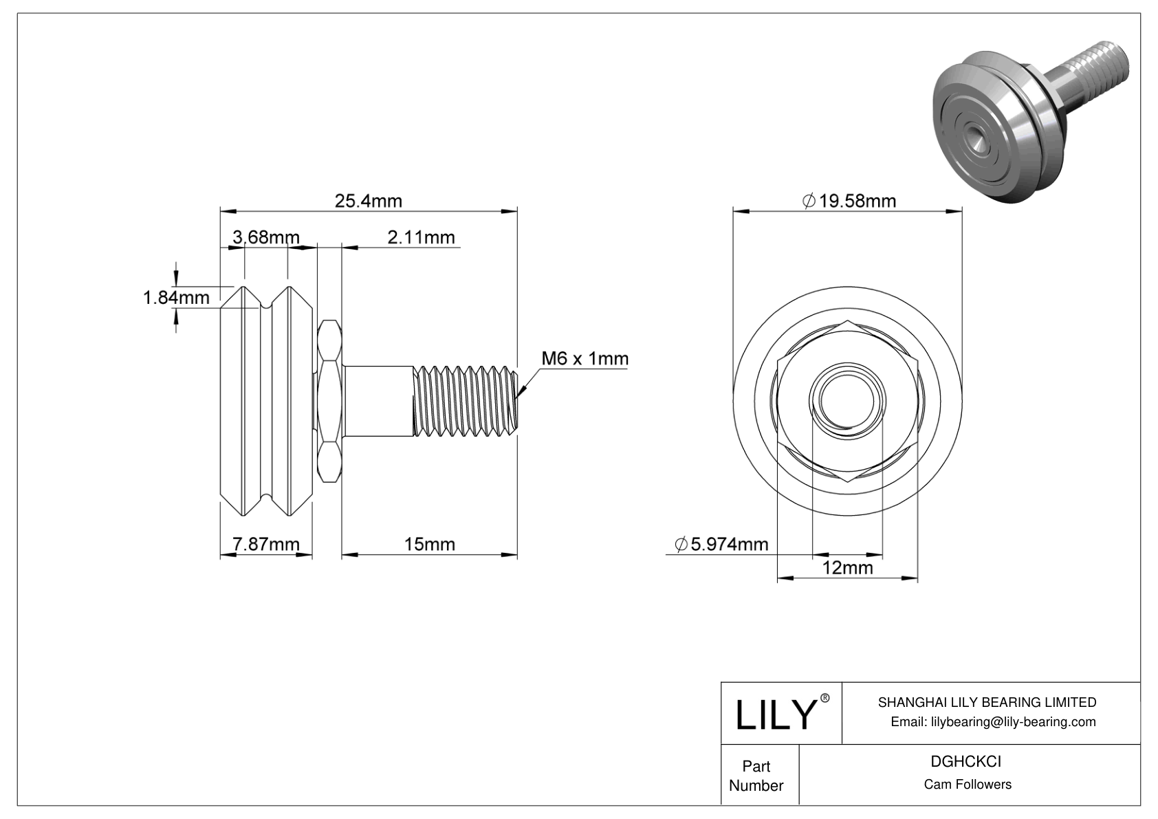 DGHCKCI Threaded V-Groove Track Rollers cad drawing
