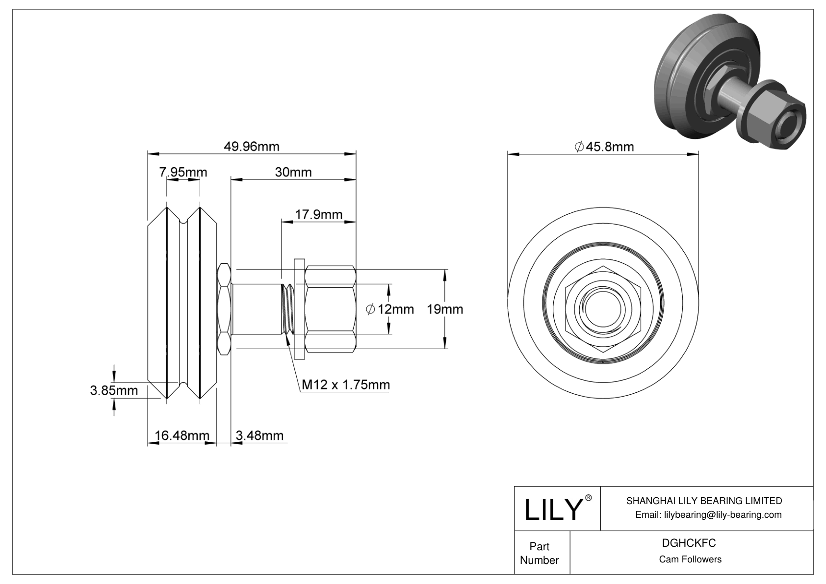 DGHCKFC Eccentric Stud Cam Follower cad drawing