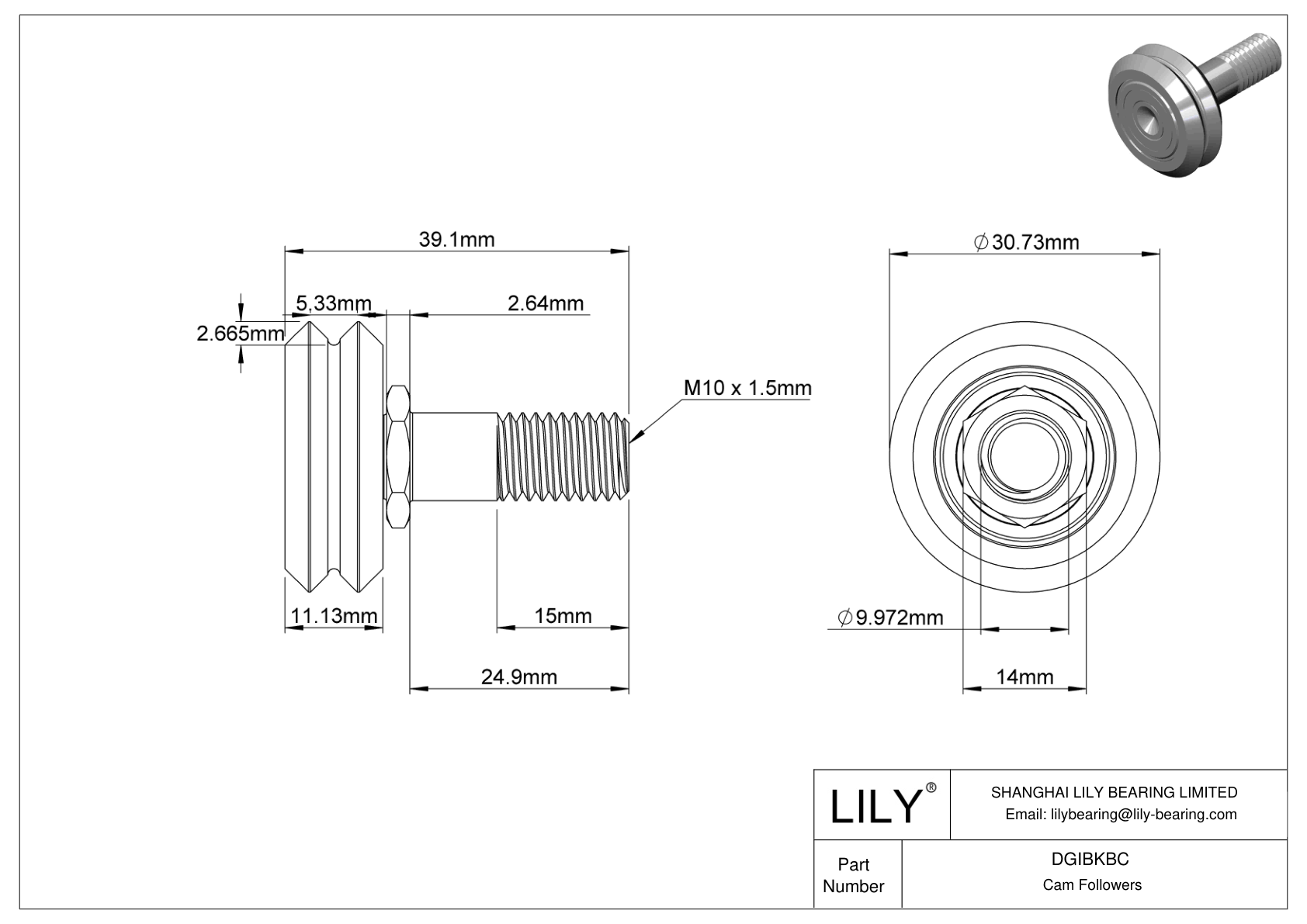 DGIBKBC Threaded V-Groove Track Rollers cad drawing