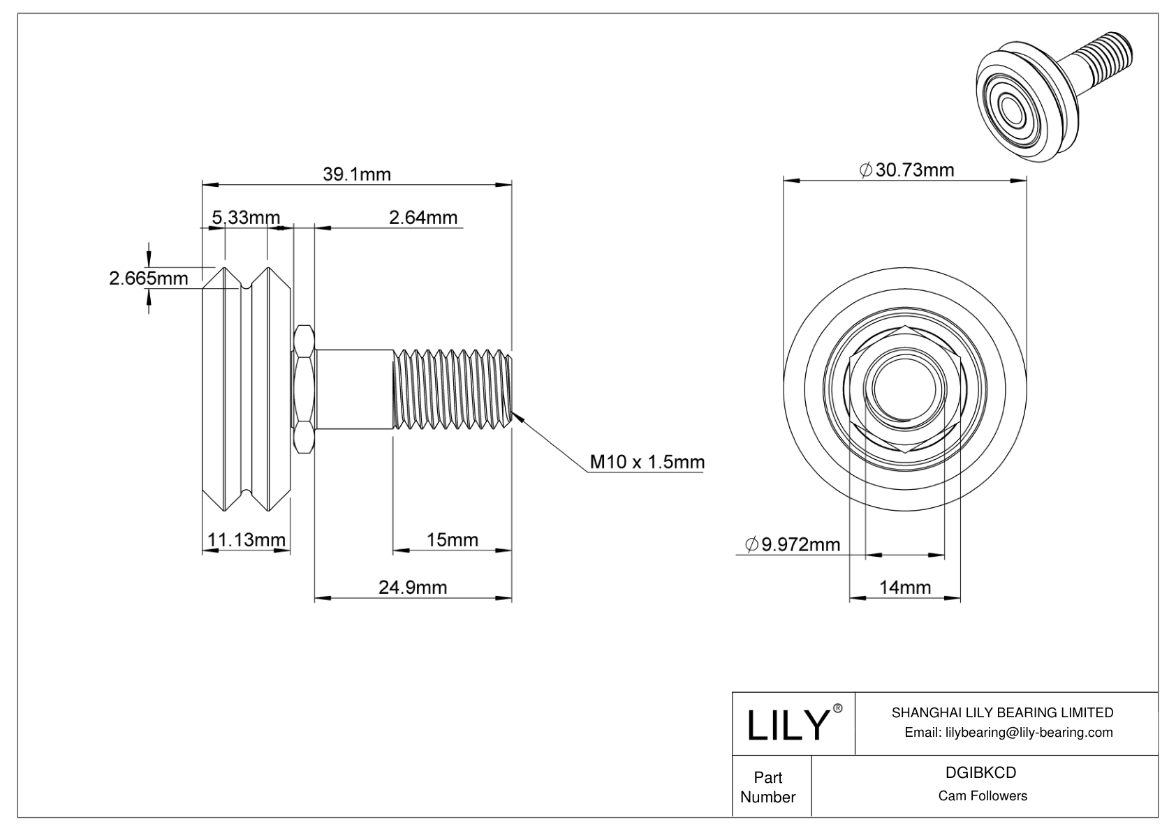 DGIBKCD Threaded V-Groove Track Rollers cad drawing