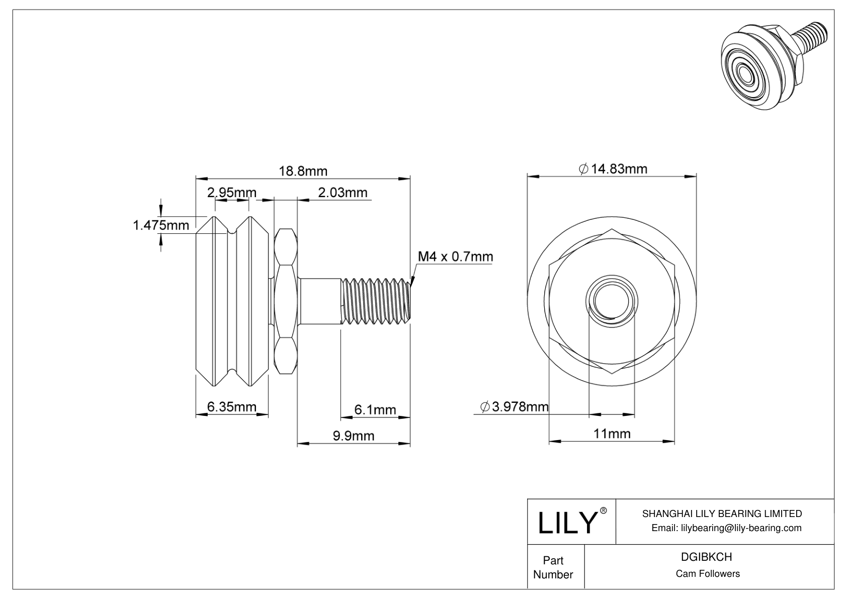 DGIBKCH Threaded V-Groove Track Rollers cad drawing