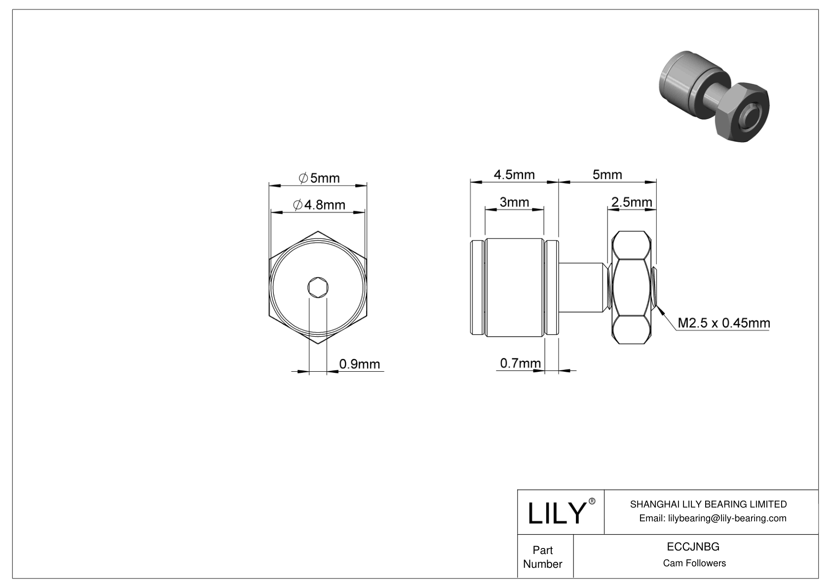 ECCJNBG Miniature High-Speed Threaded Track Rollers cad drawing