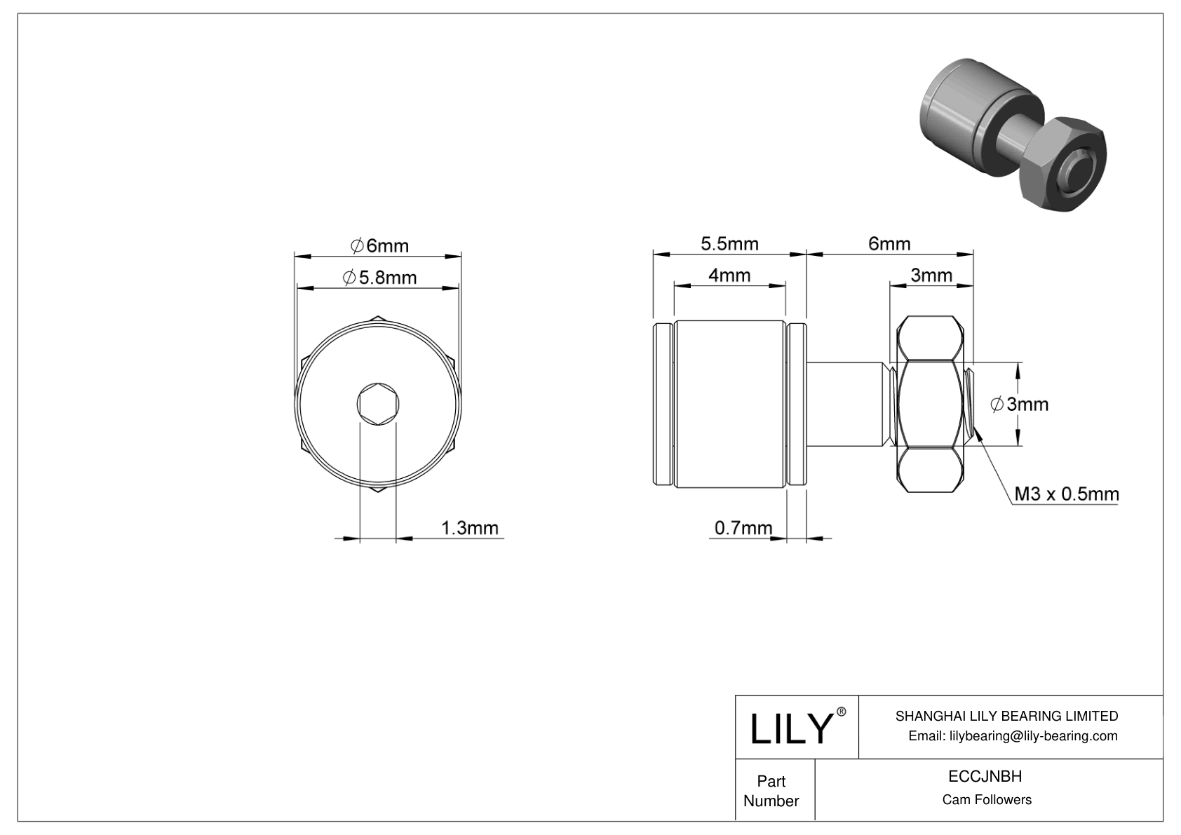 ECCJNBH Stud Cam Follower cad drawing