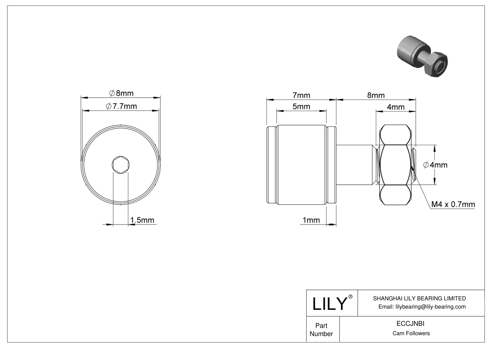 ECCJNBI Stud Cam Follower cad drawing