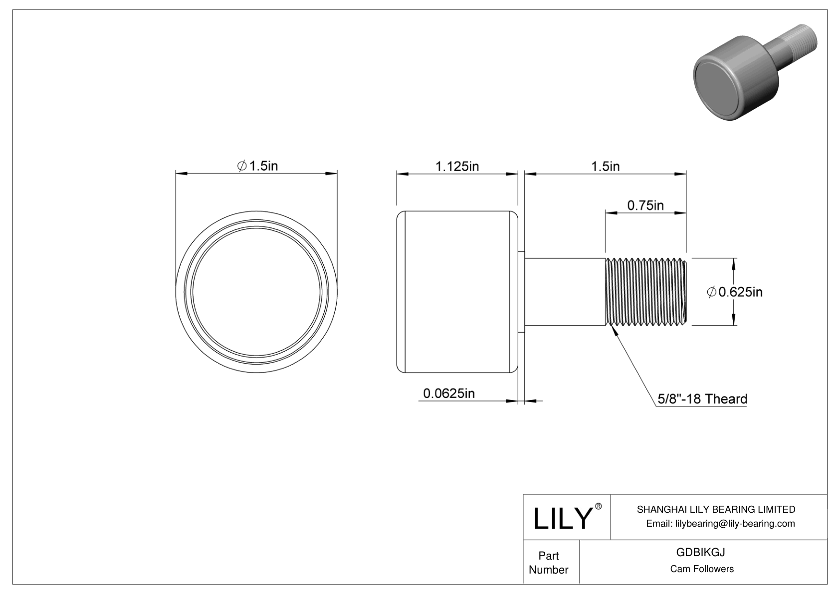 GDBIKGJ Thrust-Load-Rated Threaded Track Rollers cad drawing
