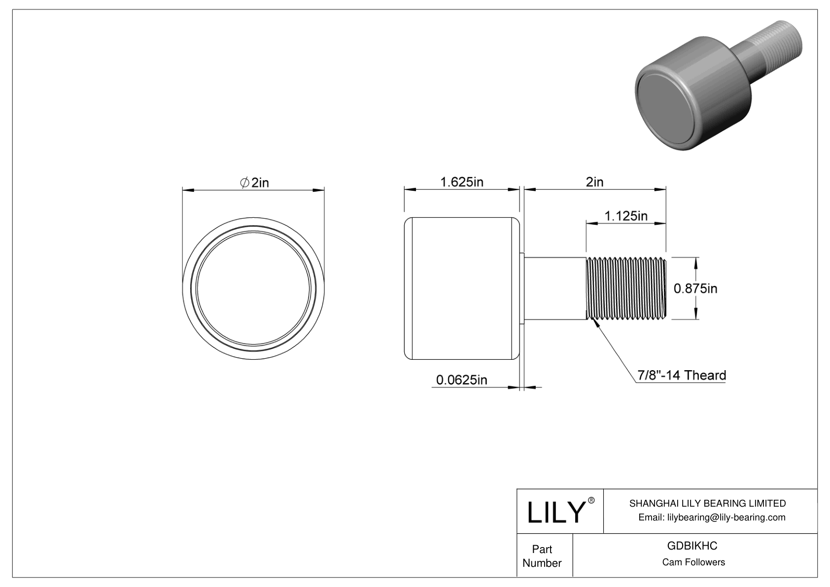 GDBIKHC Thrust-Load-Rated Threaded Track Rollers cad drawing