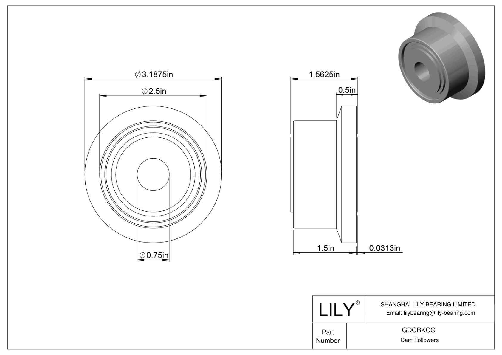 GDCBKCG Flanged Shaft-Mount Track Rollers cad drawing