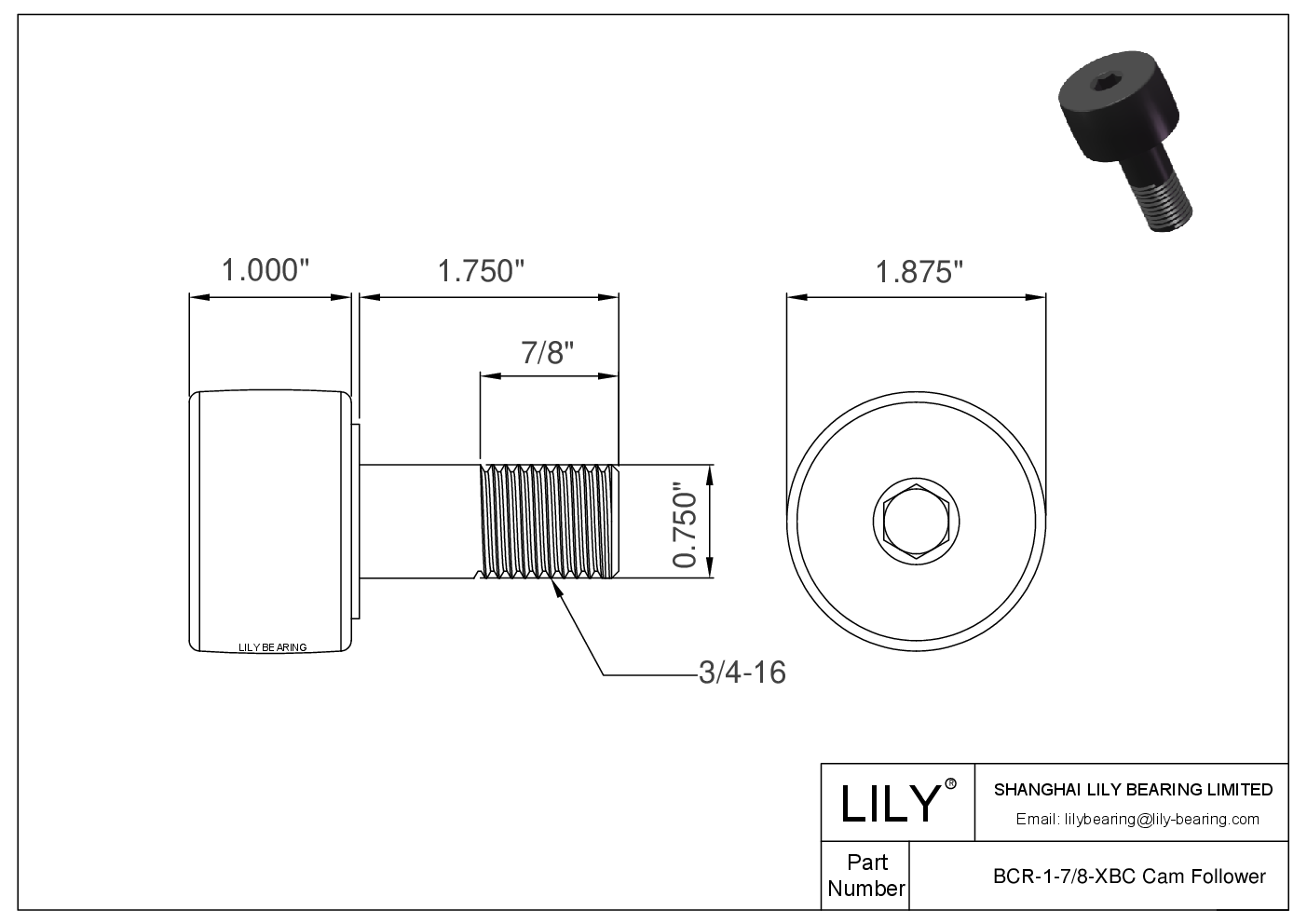 BCR-1-7/8-XBC 螺柱凸轮从动件 cad drawing