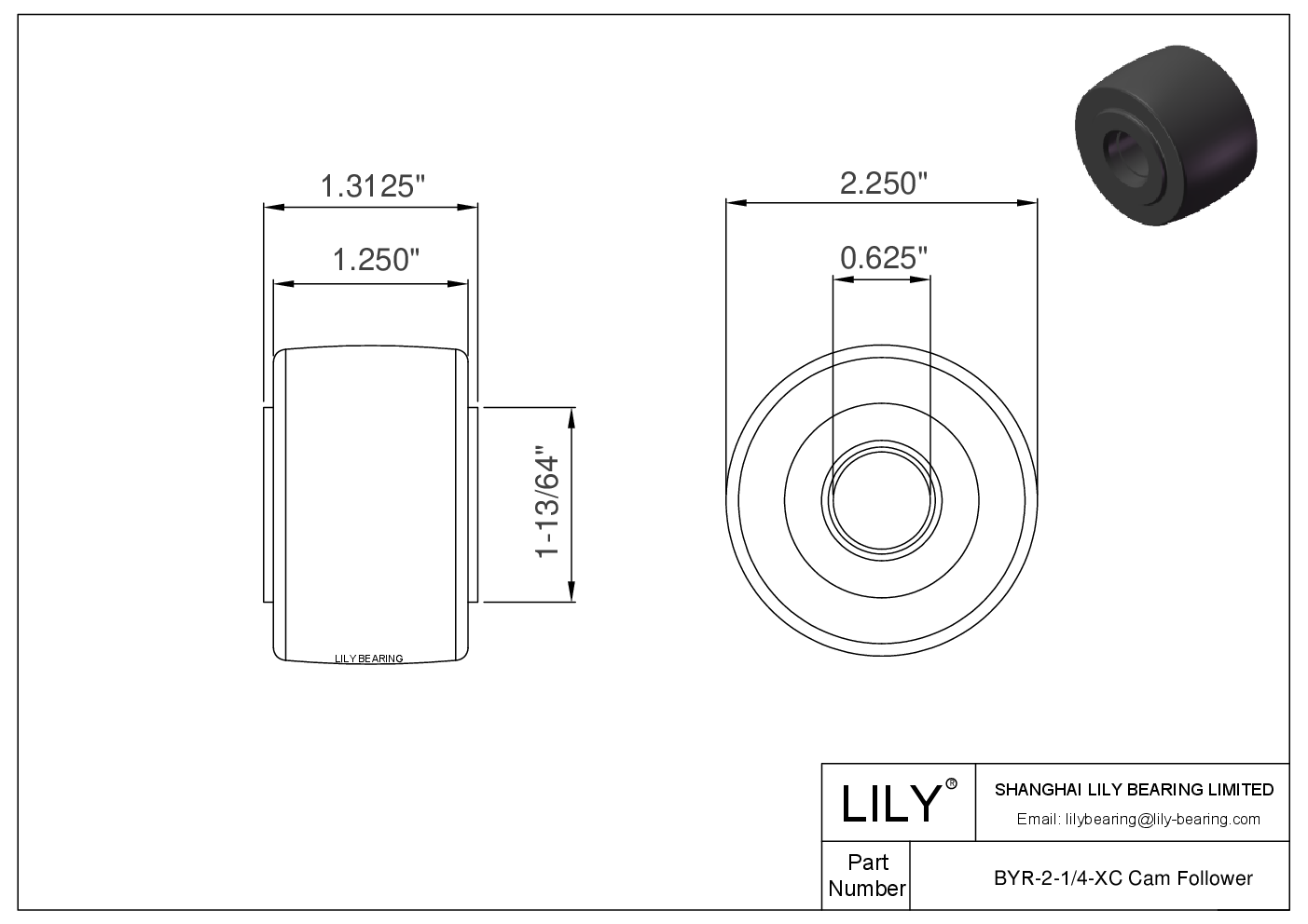 BYR-2-1/4-XC Yoke Cam Follower cad drawing