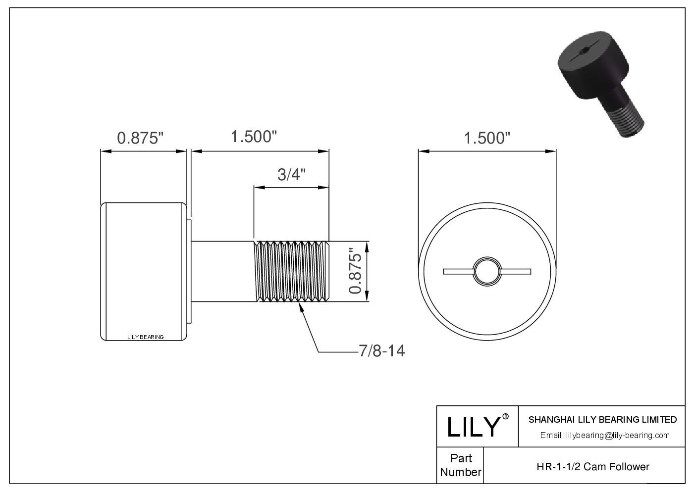 HR-1-1/2 Stud Cam Follower cad drawing