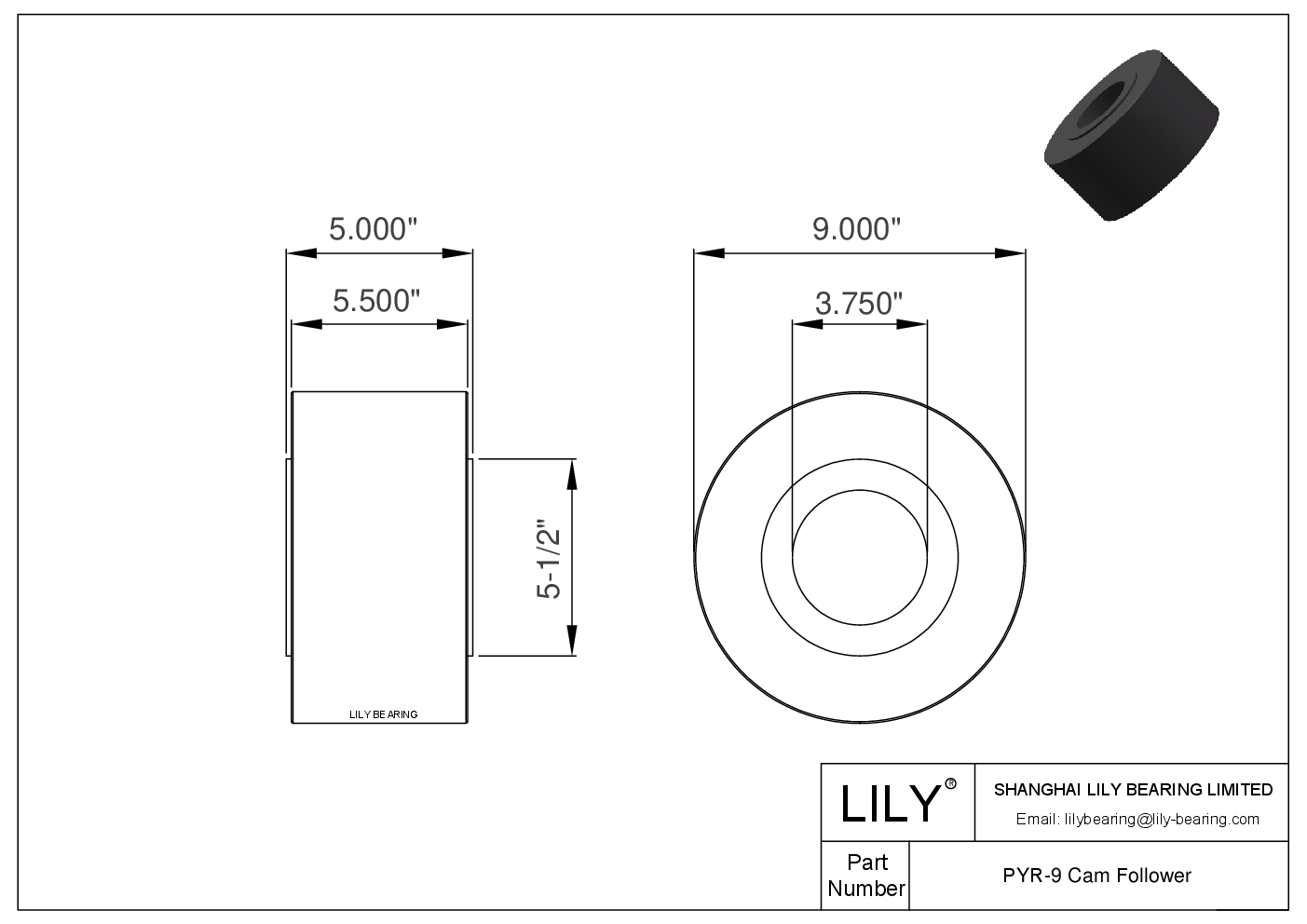 PYR-9 Yoke Style Inch Track Rollers cad drawing