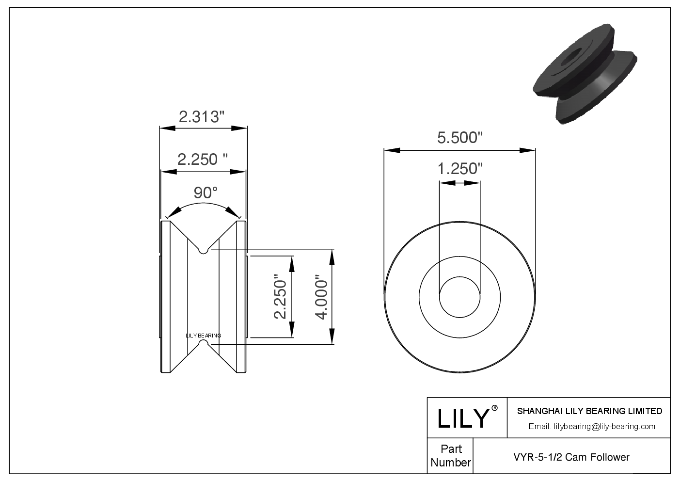 VYR-5-1/2 Yoke Style Inch Track Rollers cad drawing