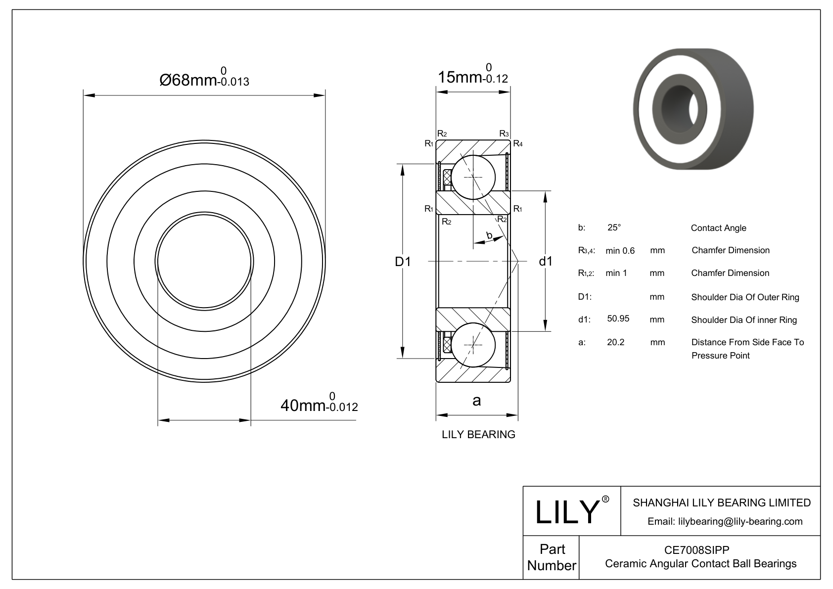 CE7008SIPP Silicon Nitride-Single Row Angular Contact cad drawing