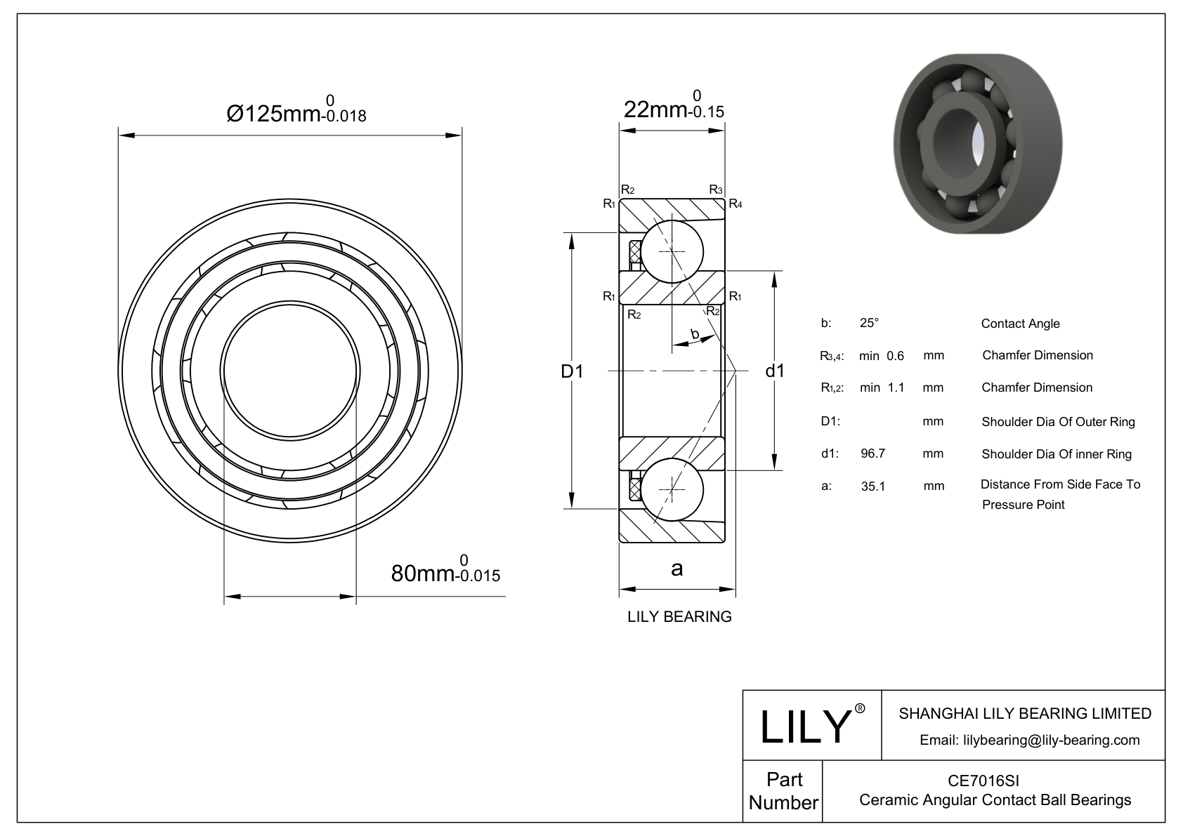 CE7016SI Nitruro de silicio - Contacto angular de una fila cad drawing